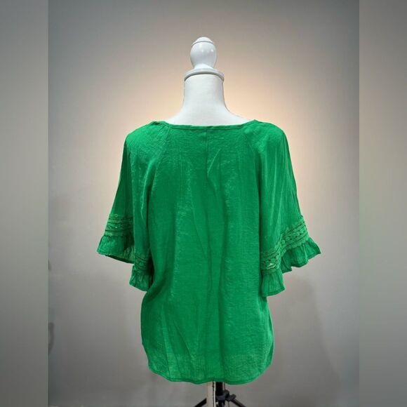 Green Unique Spectrum Square Neck Peasant Blouse Size M EUC - Picture 2 of 6